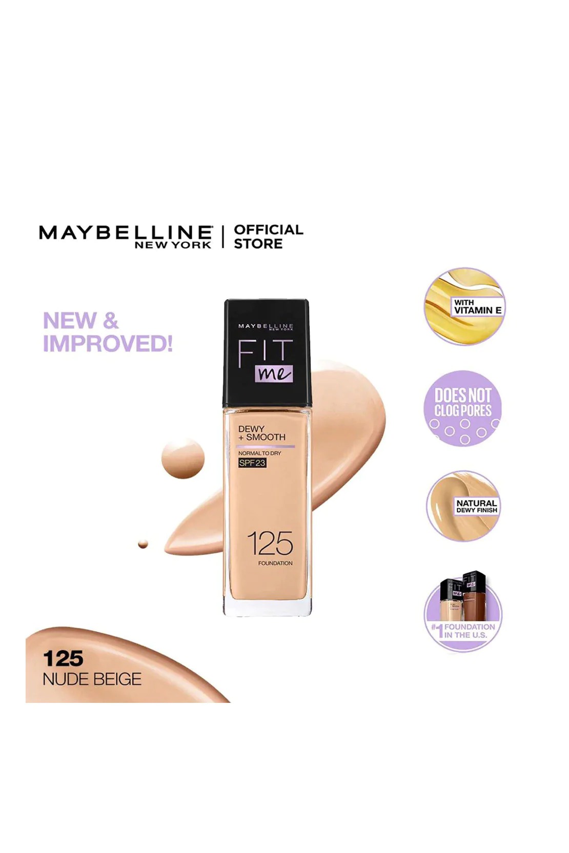 
Fit Me Dewy + Smooth Liquid Foundation SPF 23 - 125 Nude Beige 30ml